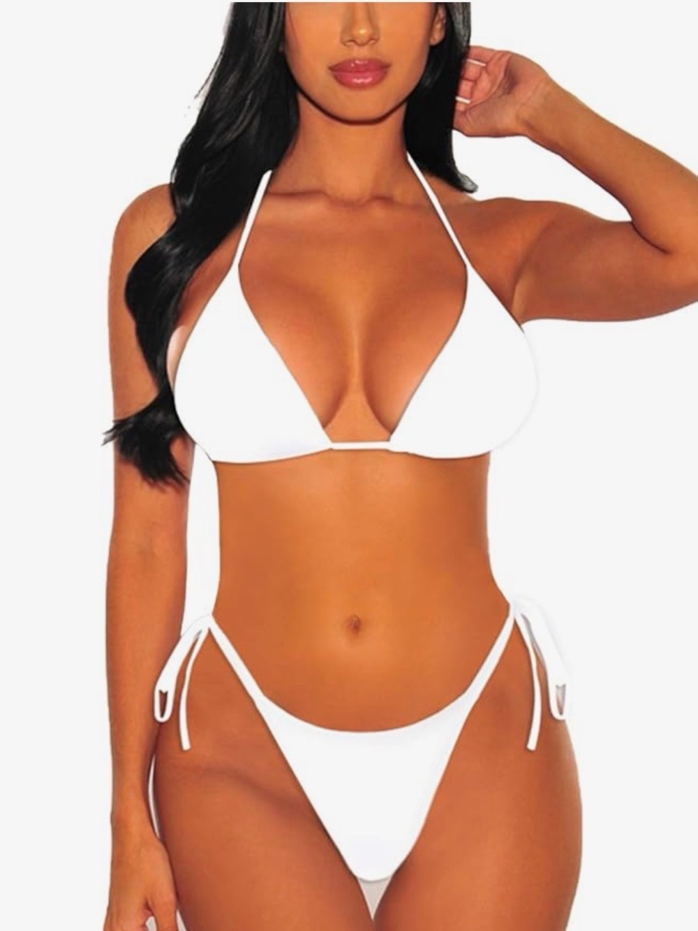 Women’s White Triangle Tie-Side Bikini Set, scrunch butt, gorgeous